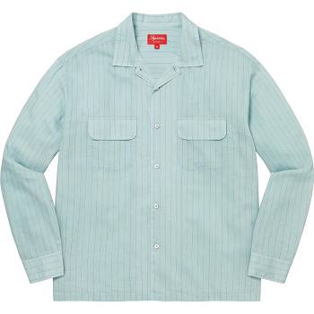 Camisas Supreme Pinstripe Linen Azules | Supreme 256PQ